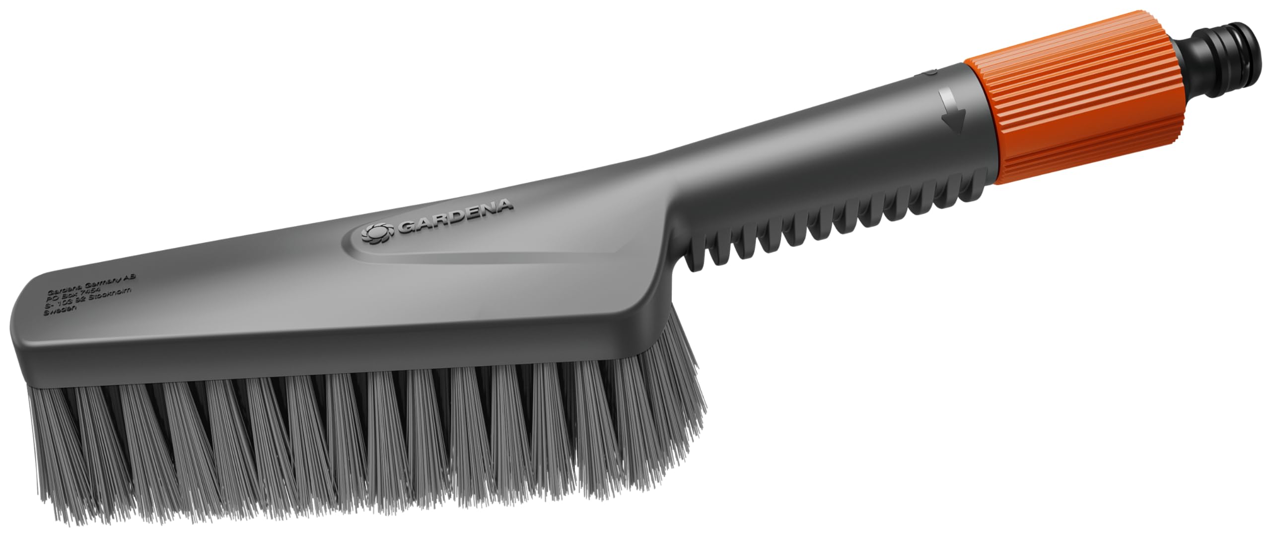 Gardena Cleansystem Hand-Held Brush S soft: wet cleaning brush with hose connection, flat brush body, for narrow areas and sensitive surfaces, with water-flow regulation (18840-20)