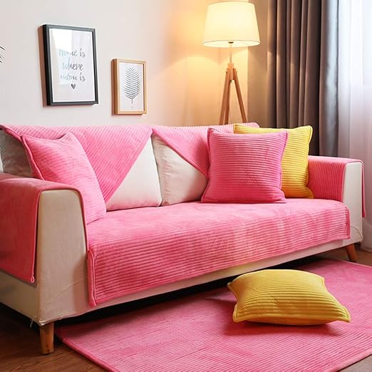 Topbling Stripe Anti Slip Sofa Slipcover Velvet Soft Plush Sofa