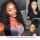 Giannay Hair Deep Curly Synthetic Lace Front Wigs Pre Plucked Hairline with Baby Hair Long Wig for Women Heat Resistant Fiber Wigs Black Color 20-24 Inch