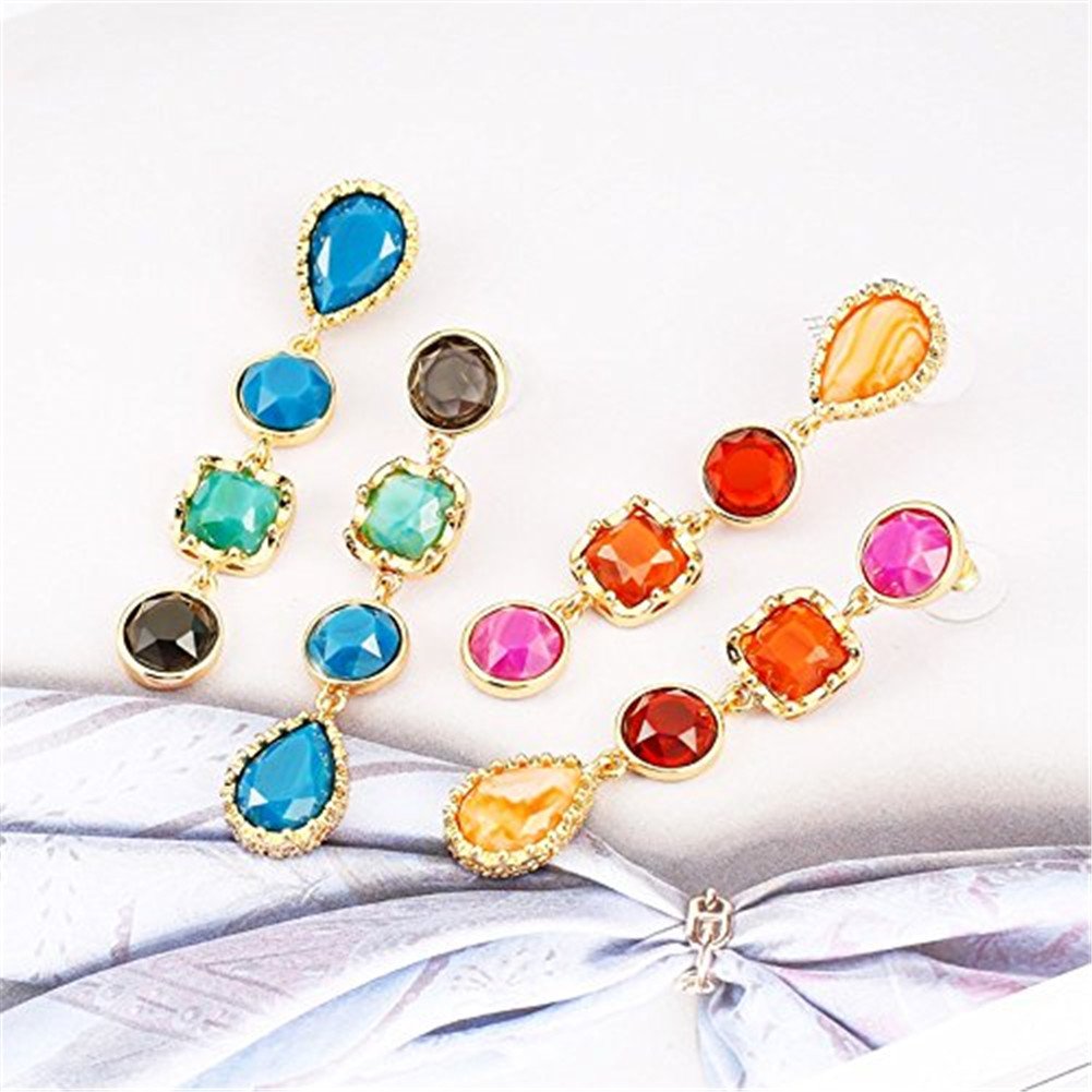 Fashion Creative Colorful Crystal Women Earrings Set Chunky Teardrop Gemstone Drop Dangle for Girls - Style 1