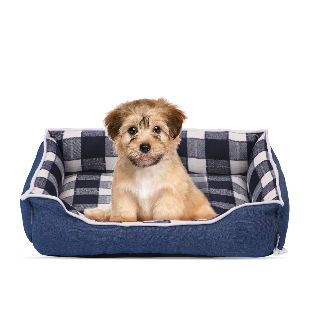 Dog Bed - Durable Denim Pet Bed Sleeping Beds with Removable Washable Cover and Nonslip Bottom Size S