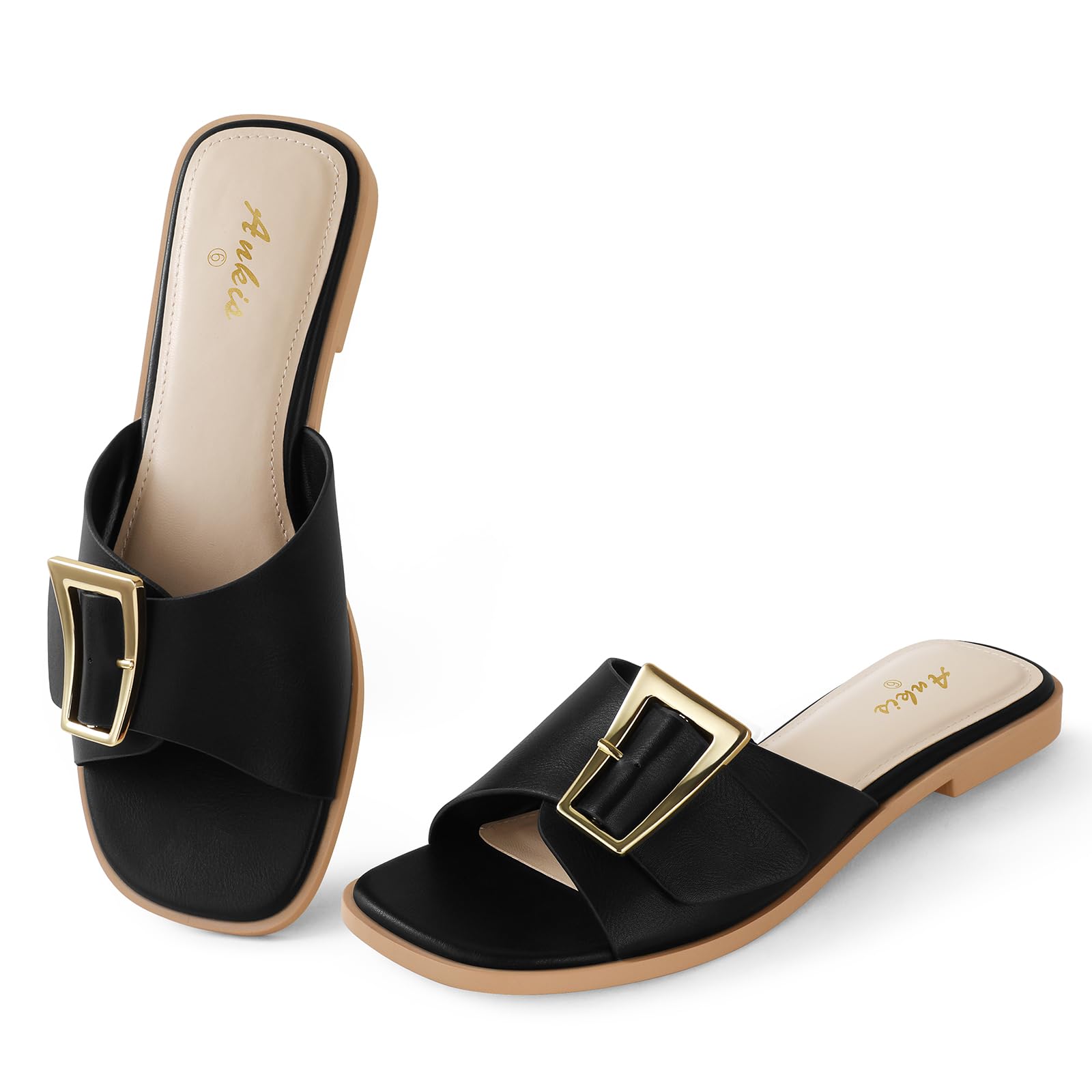 Photo 1 of ***(HEAVILY USED/ MINOR DAMAGE)***Ankis Black Women's Flat Sandals Comfortable Flat Sandals for Dressy Summer Women's Slide Sandals