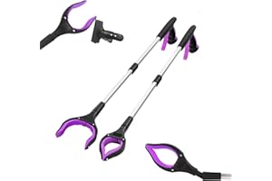 Ruizzrlhb Grabber Reacher Tool 32 Inch 2-Pack with Strong Grip Magnetic,Trash Picker Grabber 360°Rotating Anti-Slip Jaw for Elderly,Trash Claw Grabber Mobility Aid Reaching Assist Tool,Purple