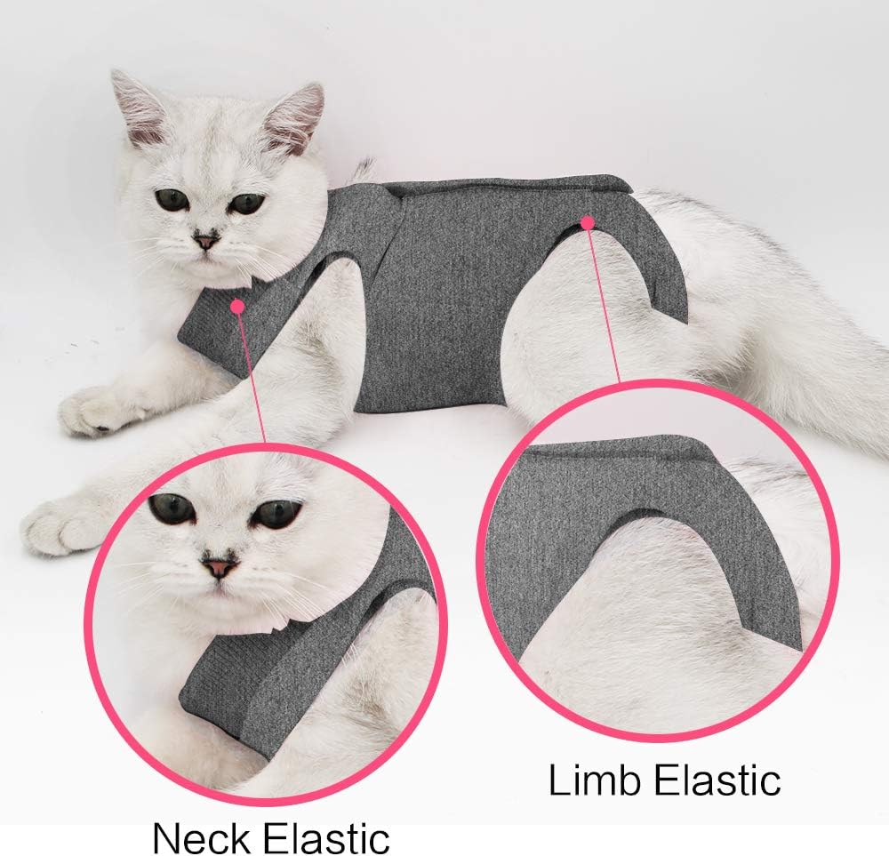 LIANZIMAU Cat Recovery Suit With Avoid Licking For Surgical Abdominal Wounds Soft Breathable Home Indoor Pet Clothing E collar Alternative For Cats Dogs After Surgery Wear Pajama Suit - Image 3