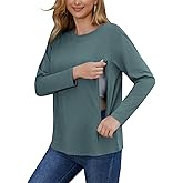 Women's Nursing Tops for Breastfeeding Long Sleeves Casual Nursing Shirts with Hidden Zip Pregnancy Mama Clothes