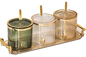 NAN WIND Acrylic Condiment Spice Jars,Condiment Spice Box With Lids and Spoons and Tray,Clear Plastic Sugar Salt Canisters,Seasoning Box 3 Pack,Seasoning Box Set for Kitchen to Storage Salt,Paprika,Sugar