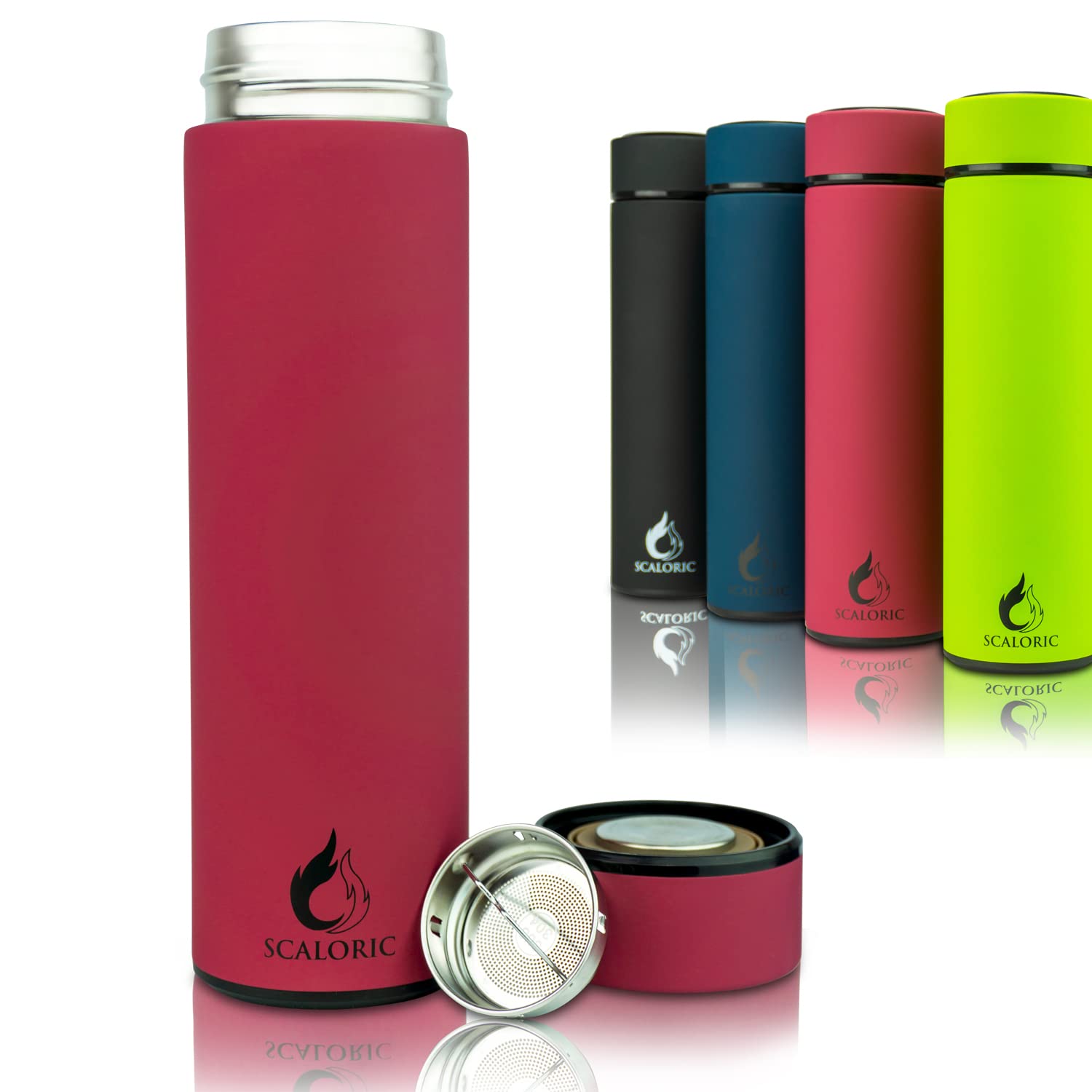 Thermos Flask 400 ml – Stainless Steel Drinking Bottle – Includes Strainer for Tea – BPA Free – Leak-proof – for Sports, School, Hiking – 12H Warm / 24H Cold (Bordeaux Red)