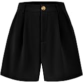KIRUNDO Shorts for Women Dressy Casual Summer Elastic Waist in The Back Pleated Wide Leg Tailored Work Trouser Shorts
