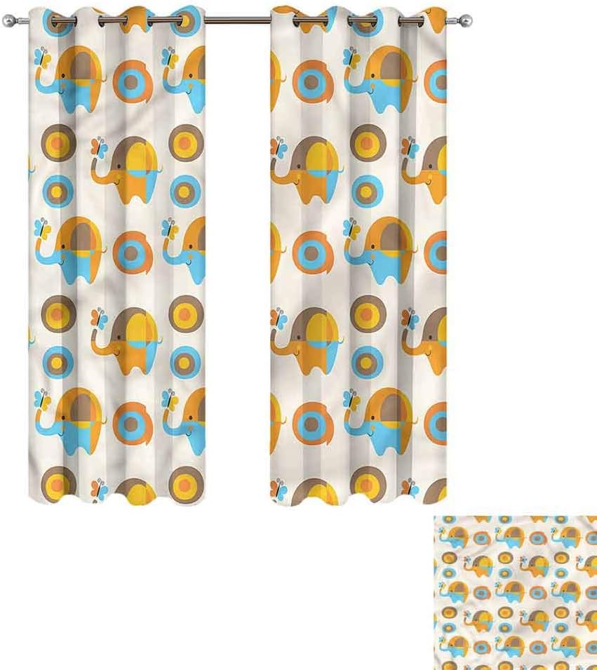 Cash Hoover Window Blackout Curtains Modern,Elephant Butterfly,Complete Darkness, Noise Reducing Curtain 50" Wx84 L,2 Panels