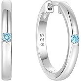 Vemhel Hoop Earrings for Women 925 Sterling Silver Solitaire Huggie Earrings Polished Birthstone Jewelry for Women
