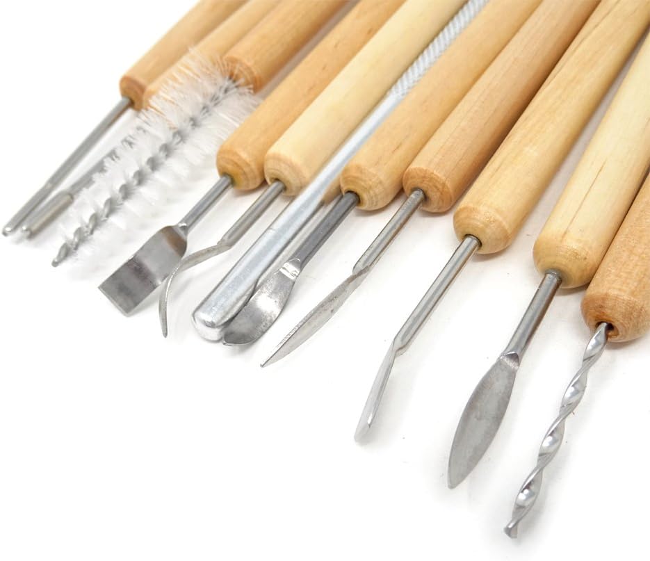 Honbay 11-Piece Clay Cleaning Tool Set Wooden Handle Clay Pottery Sculpting Tools