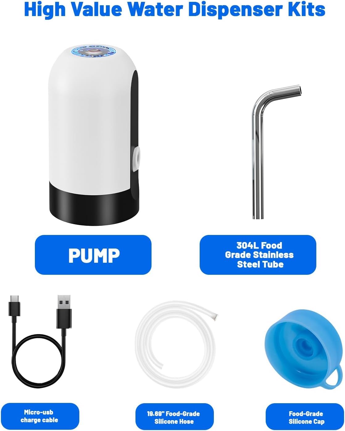 Myvision Water Dispenser for 5 Gallon Bottle,Portable USB Charging Electric Water Pump, Drinking Water Jug Pump for Home, Kitchen, Living Room, Office,Camping,Universal for 3-5 Gallon (White)