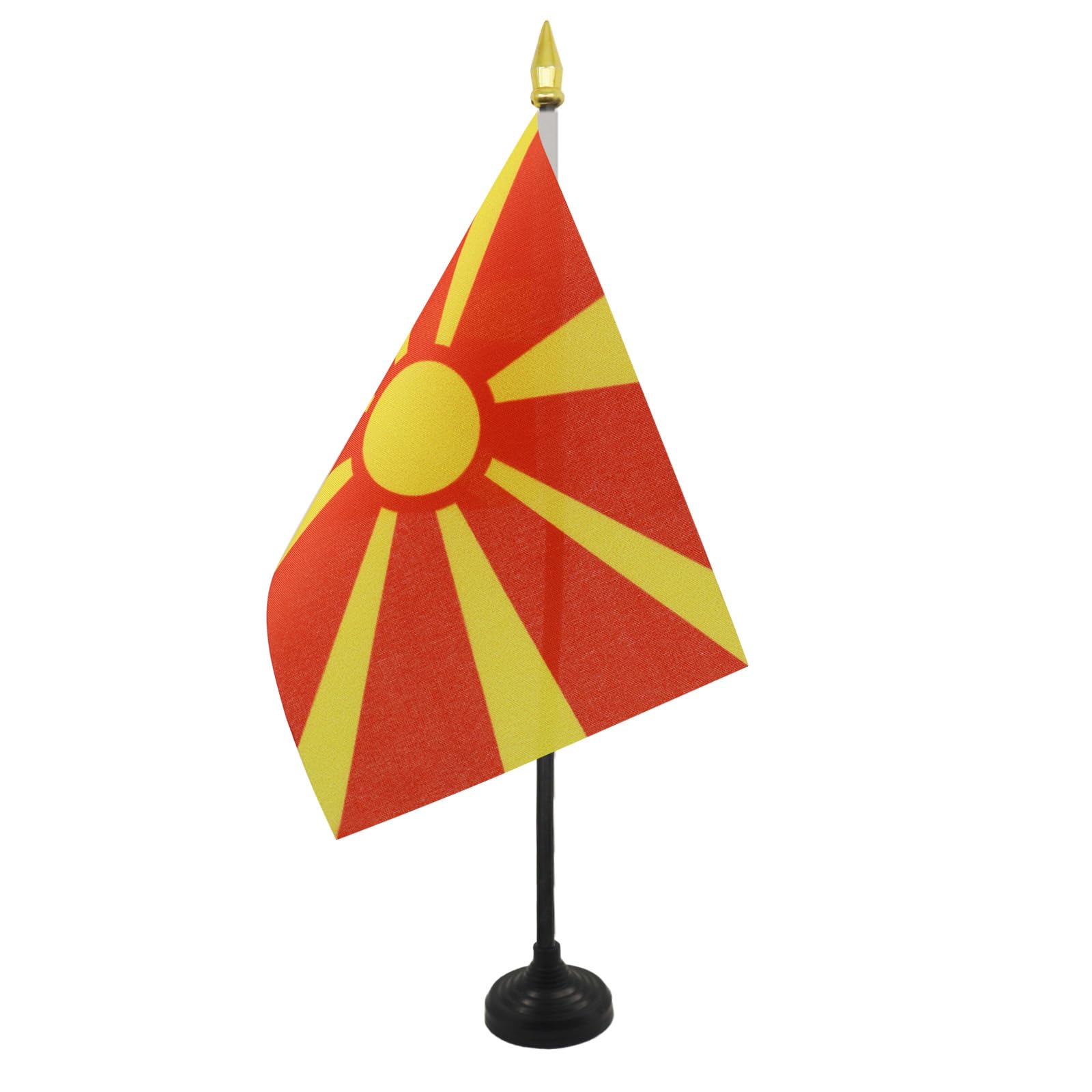 AZ FLAG - Macedonia Table Flag 4'' x 6'' - Macedonian Mini Desk Flag 100% Polyester 15 x 10 cm - Office Mini Banner with 10'' Pole - Golden Spear