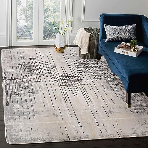 Leesentec Carpet Rug Modern Abstract Rugs for Living Room Short Pile Soft Carpet Bedroom Modern Large Area Rugs for Living Room Non-slip Carpet Floor Mat Home Decor (Beige Grey, 200 x 300 cm)