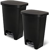 Glad 13 Gallon Trash Can, 2 Pack | Plastic Kitchen Waste Bin with Odor Protection of Lid | Hands Free with Step On Foot Pedal and Garbage Bag Rings, Black, 2 Count