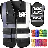Custom Safety Vest 2 High Visibility Reflective with Pockets Zipper Personalized Logo for Men Unisex Construction Workwear