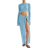 LANNEW Women's Swimsuits Cover Ups Set for Crochet Bathing Suit Hollow Out 2 Piece Bikini Coverup Beach Swimwear