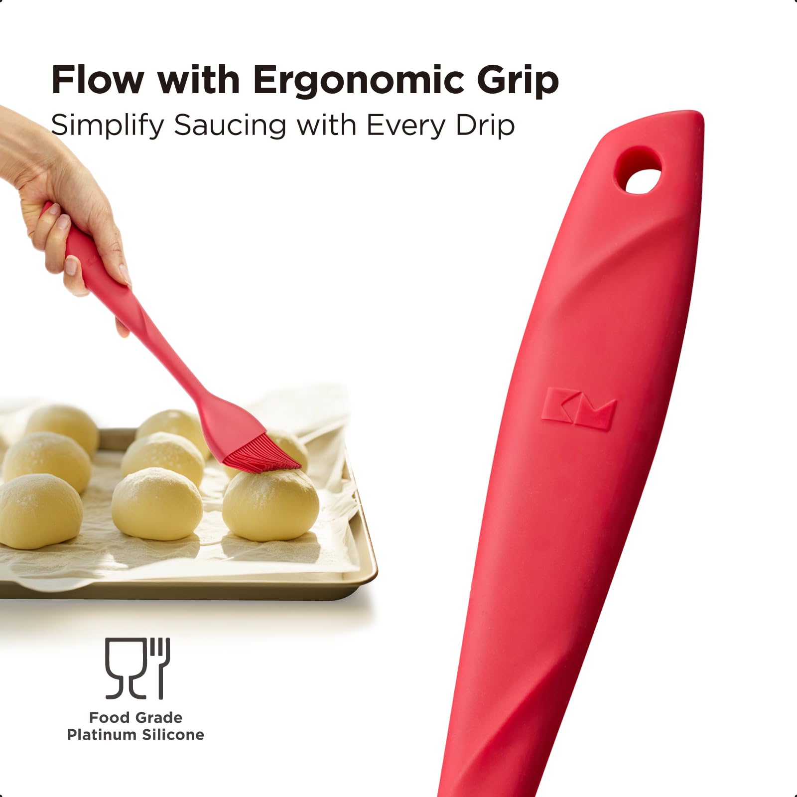 Kitchen Mama WaltzGrip Platinum Silicone Basting Pastry Brush: Set of 2 Heat-Resistant Brushes for Cooking, Baking, Grilling, and Spreading Oil or Butter - Dishwasher-Safe (Red)