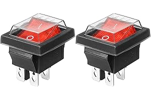 QTEATAK 2Pack KCD4 Red LED ON-Off 4-Pin 2-Position Boat Rocker Switch with Waterproof Protective Cover -16A 250VAC 20A 125VAC