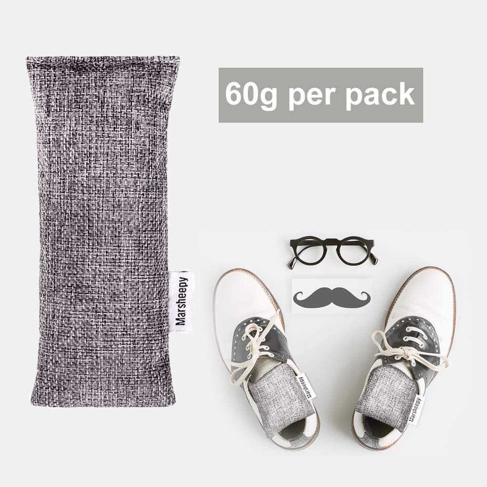 Marsheepy 6 Pack Activated Charcoal Odor Absorber Bags, Shoe Deodorizer insert and Shoe Odor Remover, 100% Natural Shoes Smell Remover，Shoe Odor Eliminatorr (60g X 6 PACK)