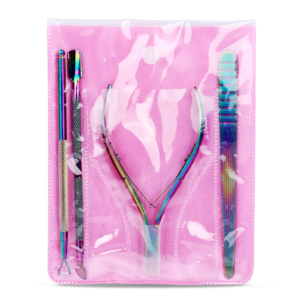 HNYYZL Manicure Tool-Cuticle Trimmer, Nail Dead Skin Pusher, Cuticle Peeler, Double-sided Nail File- Premium Manicure and Pedicure Nail Art Kit, Stainless Steel, for Fingernail Toenail(Chameleon) : Beauty