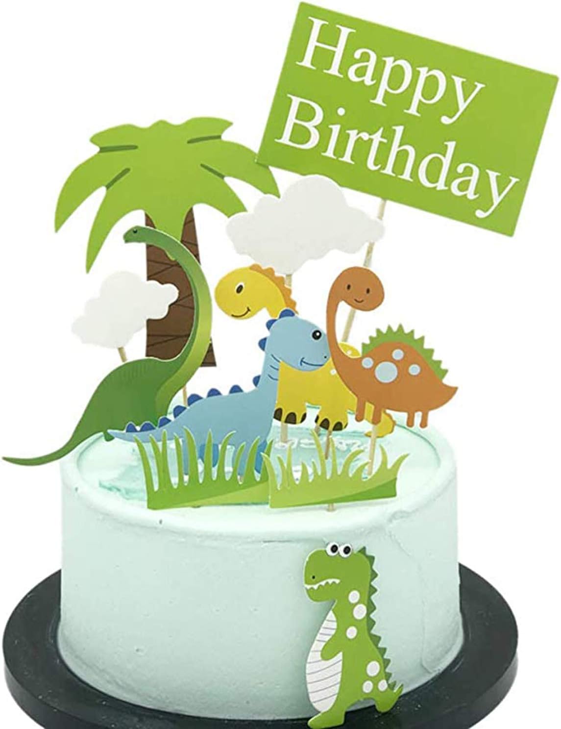 10 Pieces Dinosaur Cupcake Toppers, Dinosaur Party Supplies, Cake Toppers Zoo, Dinosaurs, Tree, Grass and Clouds - Image 3