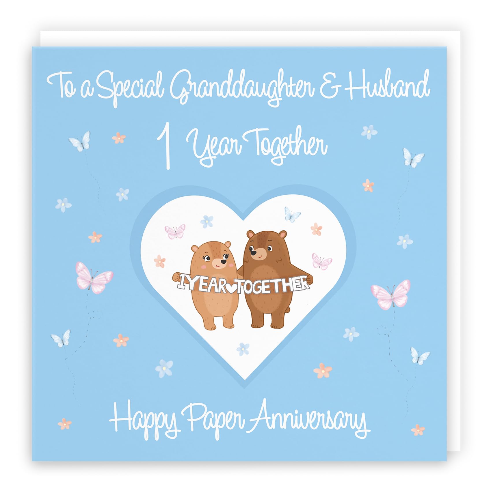 Hunts England - Large Granddaughter & Husband 1st Anniversary Card - 1 Year - Paper Anniversary - Romantic Meadows - Fun Card - First Anniversary Card For Granddaughter And Husband - 210 x 210 mm