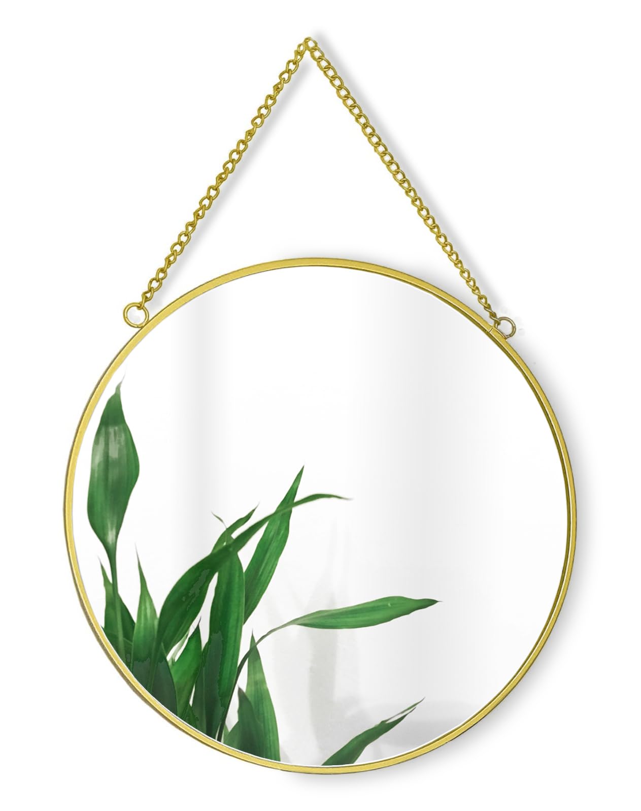 GreyZouq Gold Round Mirror 25 cm, Round Vintage Metal Framed Wall Mirror with Hanging Chain, for Bathroom, Bedroom, Hallway and Living Room Vintage/contemporary (Gold)