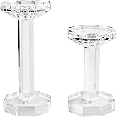 DONOUCLS Crystal Candlestick Holders Set of 2, Clear Crystal Taper or Pillar Candles Holders, Table Centerpieces for Party and Wedding Decoration(6''/8'' Tall)