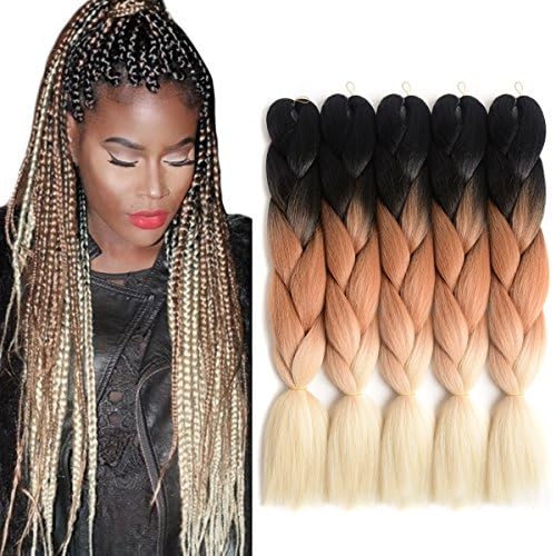 Modpion Jumbo Braid Hair Extensions 24" 100g/bundle Ombre Synthetic Braiding Hair Black Brown Blonde