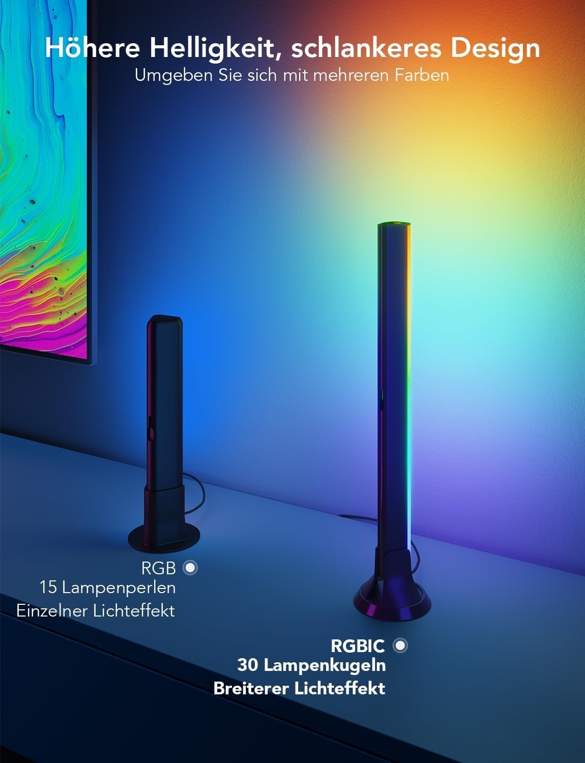 Govee RGBIC LED Lightbar, TV Hintergrundbeleuchtung für 45-70 Zoll, LED TV Backlights Funktioniert mit Alexa, Steuerbar über App für Gaming Deko, 3 Platzierungsoptionen, Schwarz, 38x3x4cm (LxWxH) 6