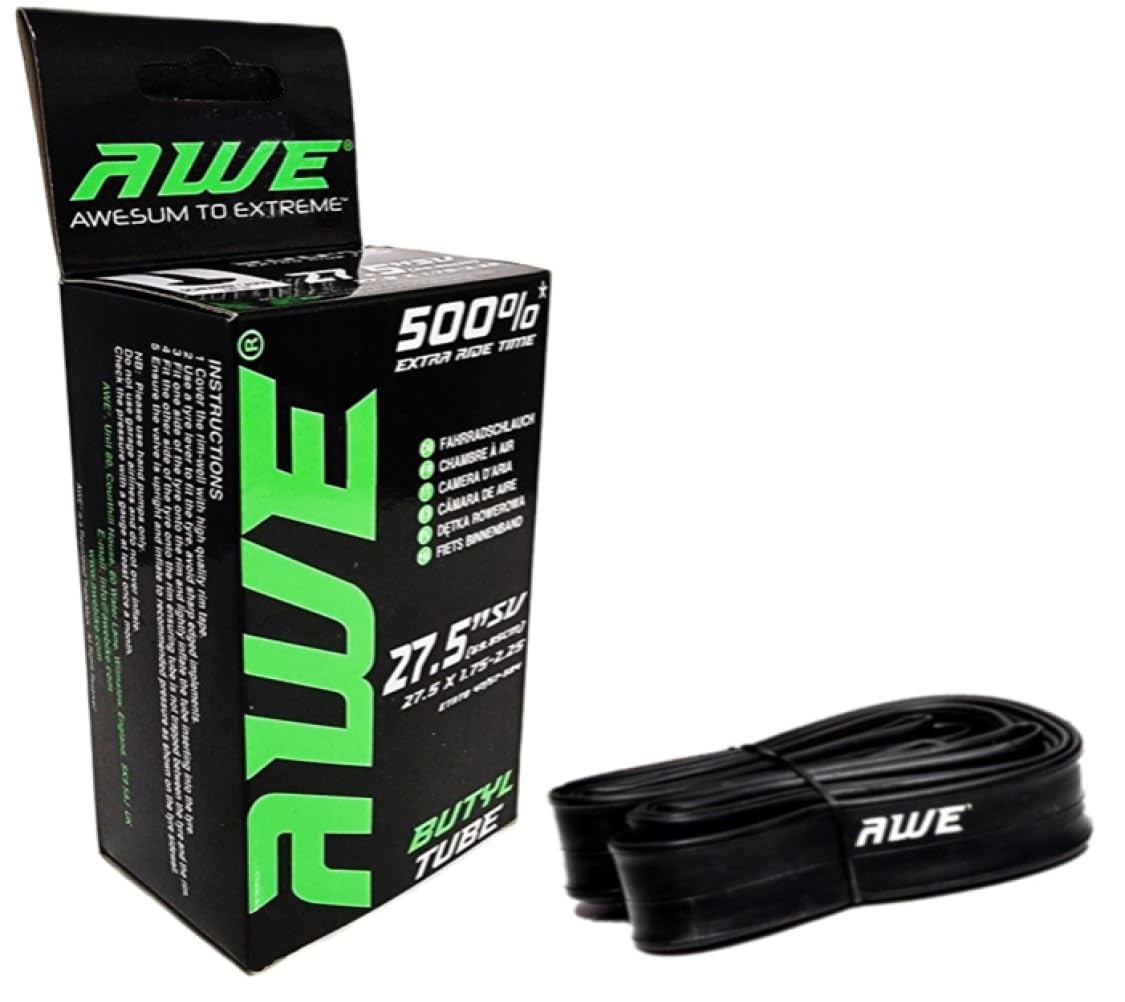 AWE Butyl Rubber 27.5 Inch Inner Tube 500%* Extra Ride Time 27.5 x 1.75-2.25 Schrader Valve