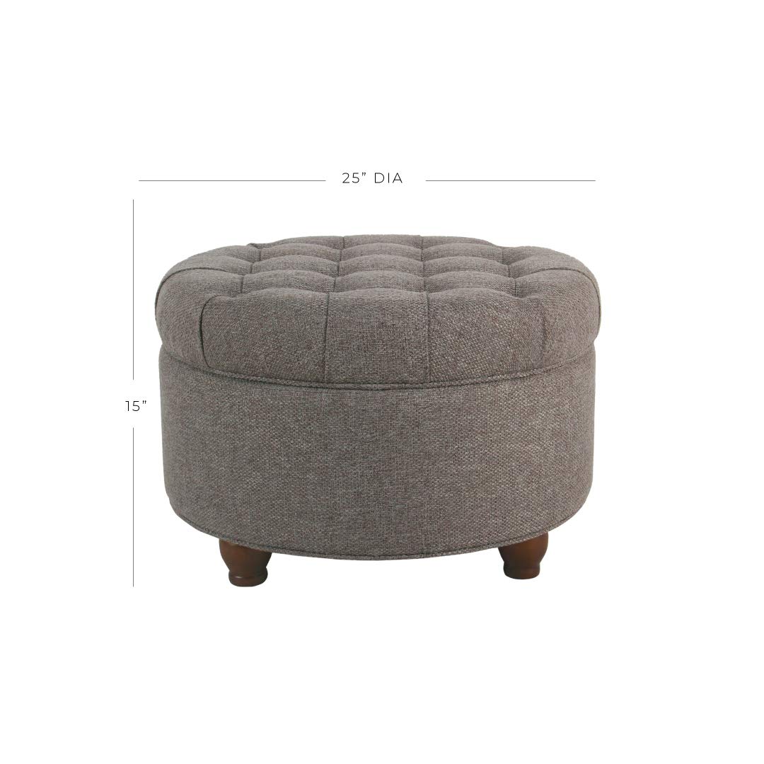 Homepop Home Decor | Button Tufted Woven Round Storage Ottoman | Ottoman with Storage for Living Room & Bedroom (Dark Gray) - Image 8