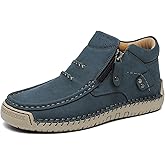 ENOEGMSD Women's Handmade High Top Loafers Side Zipper Non-Slip Casual Ankle Chukka Boots Comfortable Breathable Slip On Outdoor Walking Driving Flats Shoes