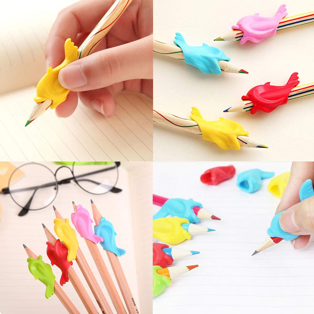 Pencil Grips,9pcs Kids Pencil Holder Writing Training Silicone Pencil Aid Grip Set Fish Dolphin Grip Butterfly Grip 3 Fingers Pencil Grip