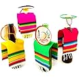 Set of 6 Serapes for Bottles and Mini Fiesta Hats for Bottles - 4 Inches by 11 Inches Poncho Cover, 3.5 Inches Wide Sombrero For Cinco De Mayo Party Decoration (6 of Each) Multicolored