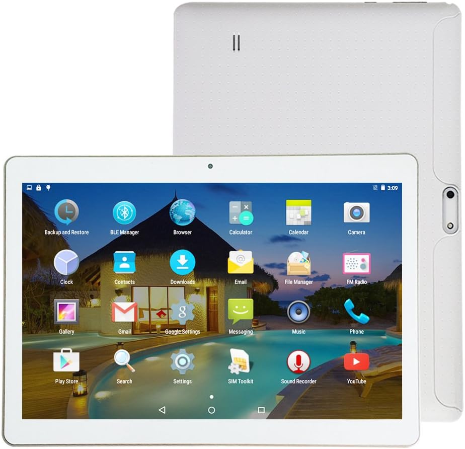 YELLYOUTH 3G Unlocked Tablet Android 10 inch with Dual SIM Card Slot 64GB ROM 4GB RAM Octa Core WiFi Bluetooth GPS Phone Call Tablets 10.1 - White