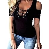 SOLY HUX Women's Plus Size Cold Shoulder T Shirt Short Sleeve Lace Up Crew Neck Tee Slim Fitted Going Out Tops