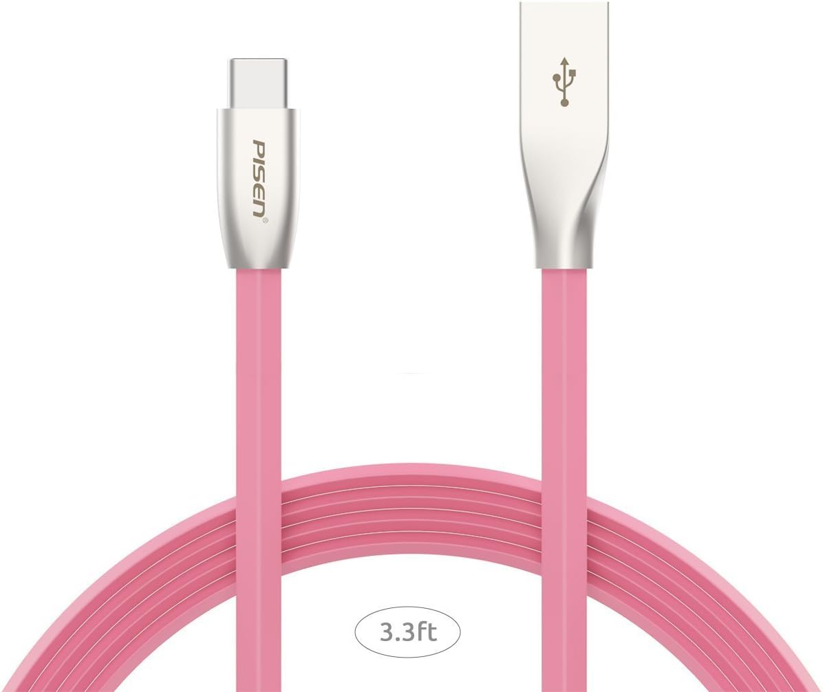 PISEN USB C Charging Cable, USB to USB C Cable 3ft Durable Flat Fast Charger Cord for Samsung Galaxy Note 8, Pixel XL,Moto Z Z2,LG V30 G5 G6 V20,Nexus 5X Nintendo Switch MacBook (Pink)