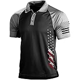 BlackTeak Men's Polo Shirt Short Sleeve Quick Dry American Flag Print Graphic Split Color Golf Shirt for Sport