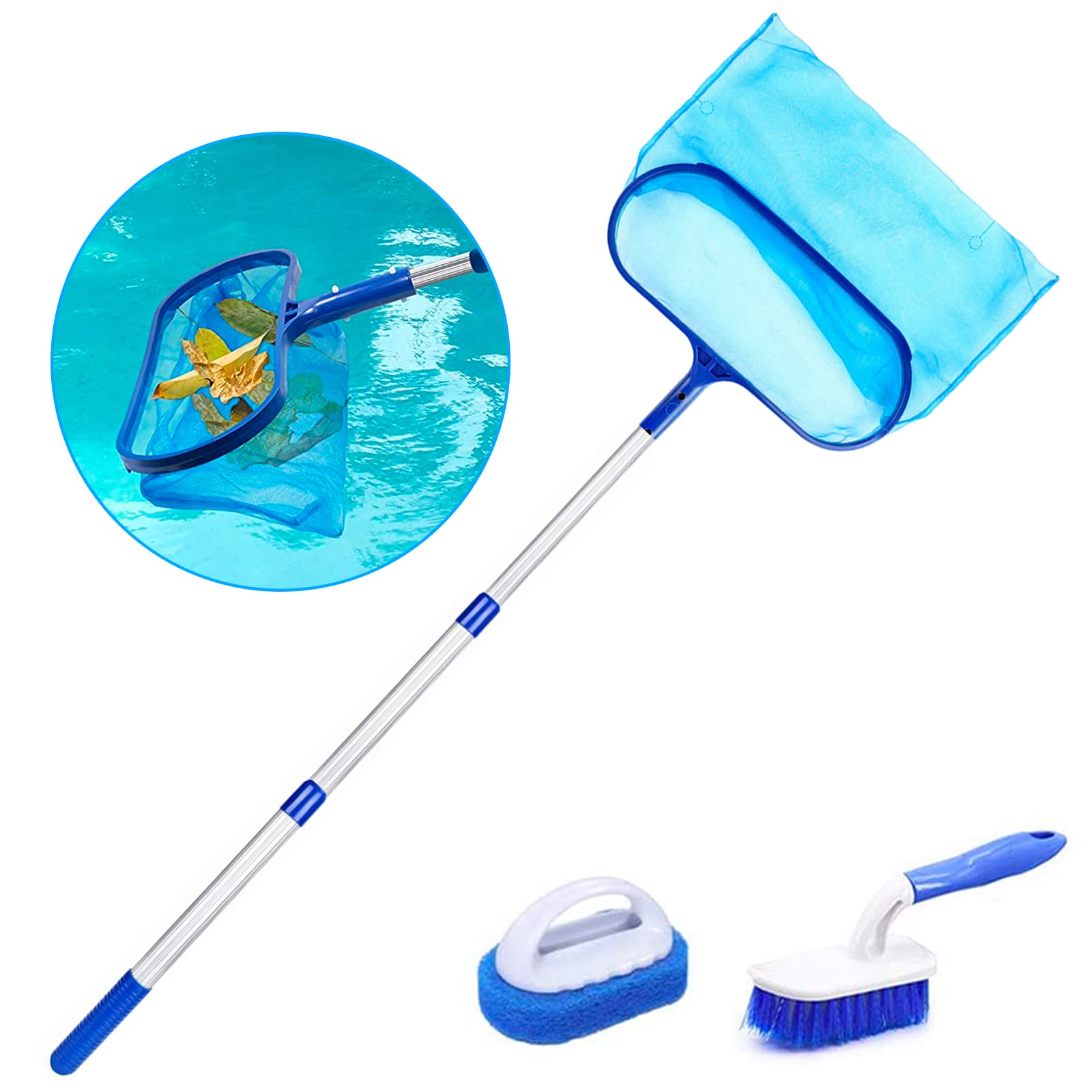 Hot Tub Net, 105CM Swimming Pool Leaf Skimmer Net Fine Mesh Pool Leaf Net Heavy Duty Deep Bag Pond Skimmer with Telescopic Pole for Garden Pond Fountain Tubs Spa Fish Tank