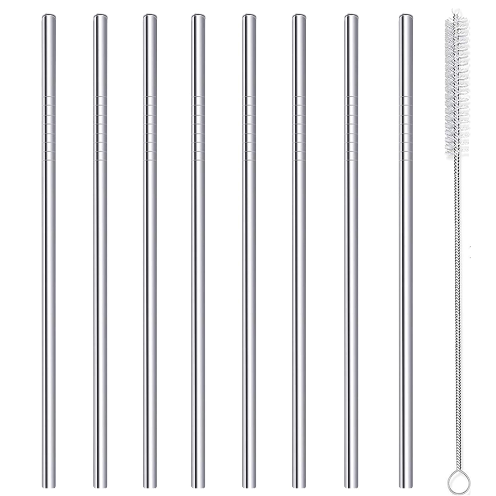 Photo 1 of ***only 3 straws****Stainless Steel Straws Metal Reusable Drinking Straw for Juice Iced Coffee Cold Beverage Water Highball Glasses 20oz Tumblers Mugs Cups, 0.24" 6mm Wide 215mm Long, Set of 8 with Brush, Silver