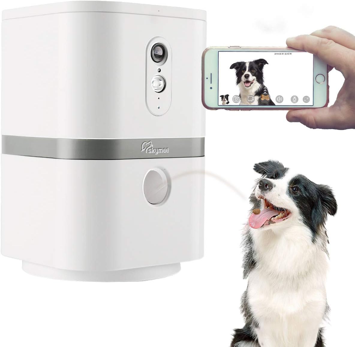 SKYMEE Petalk AI II Dog Camera Automatic Treat Dispenser, WiFi Full HD Pet Camera with 180° Pan Full-Room View,Night Vision,Two Way Audio for Dogs and Cats,Compatible with Alexa (2.4G WiFi Only)
