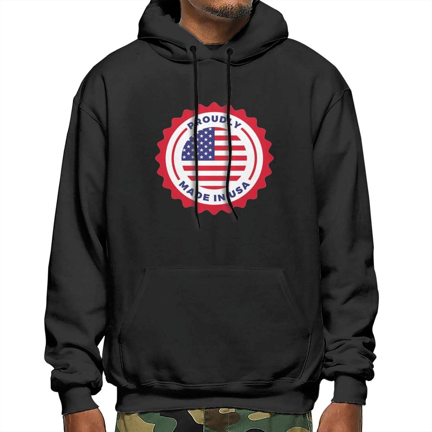 Proudly Made in USA Men's Polyester Fleece Hoodie Winter Warm Hooded Sweatshirt