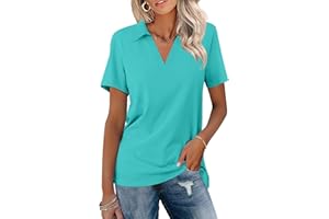 TICTICMISS Women's Polo Shirts Short Sleeve V Neck Summer Tops Business Casual Collared Shirts Loose Tees