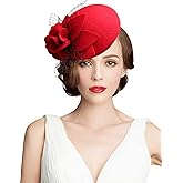 Z&X Vintage 1920s Wool Felt Flower Fascinator Pillbox Hat British Wedding Church Derby Hats for Women Winter Fedoras