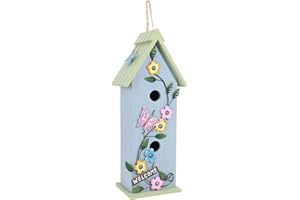 Yinns Hanging Birdhouse for Outdoor, Garden Decorative Wooden Bird House, Colorful Flower Two-Tiered for Hummingbird Small Bird