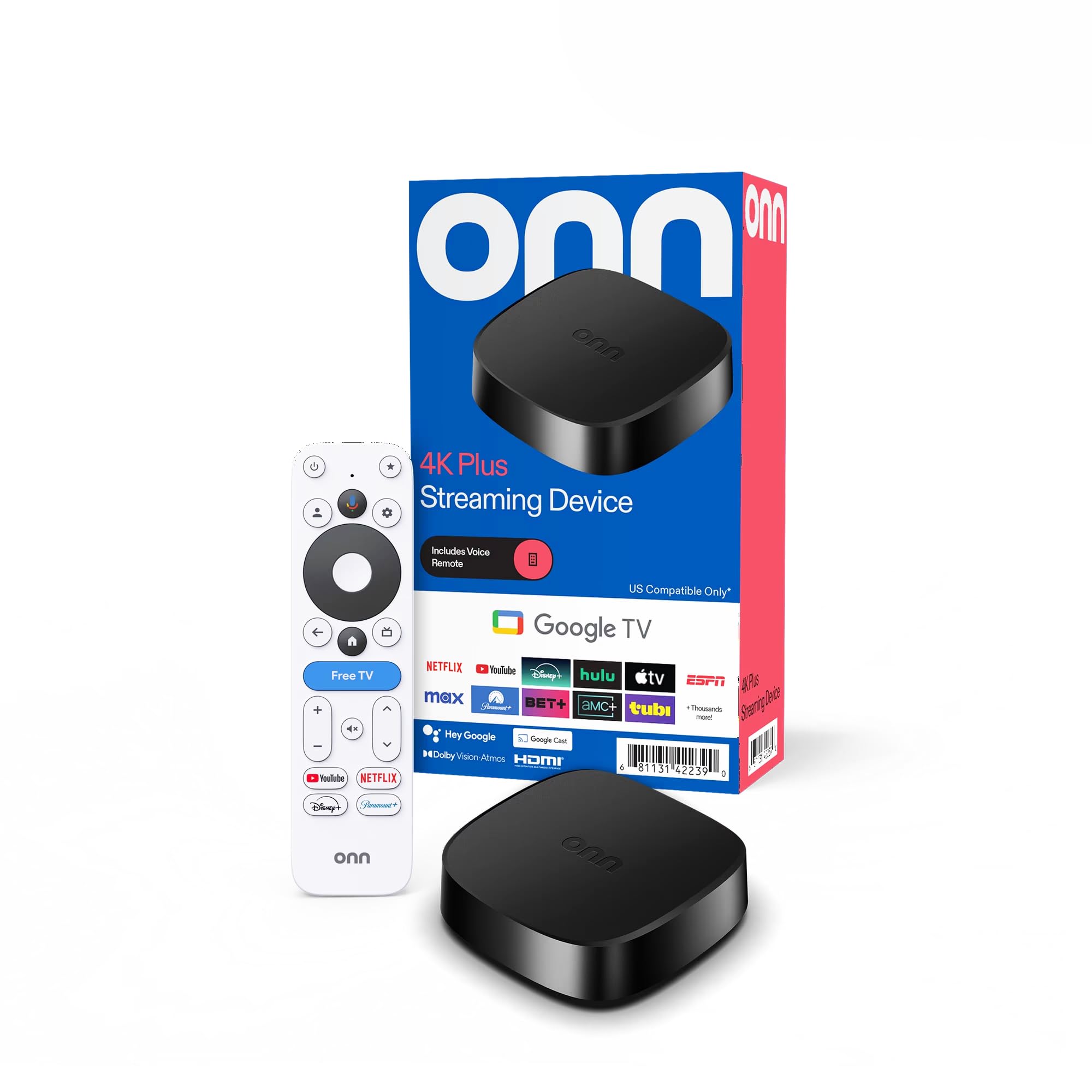 Premium Choice Co Onn 4K Plus Streaming Device with Google TV – 16GB Storage, 2GB RAM, Wi-Fi 6, Dolby Vision & Dolby Atmos, Voice Remote, 4K UHD