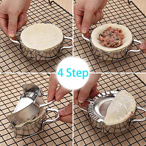 FKYTION Dumplings Maker 5 Pack 304 Stainless Steel 2 Dumpling Molds and 3 Dumpling Skin Maker for Empanadas, Calzone, Ravioli and Pierogi Making Tools Kitchen Accessories