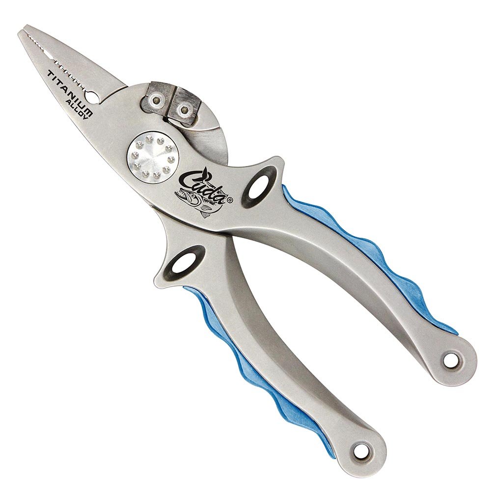Cuda Titanium Alloy Pliers with Sheath and Lanyard - Blue, 7.25-Inch